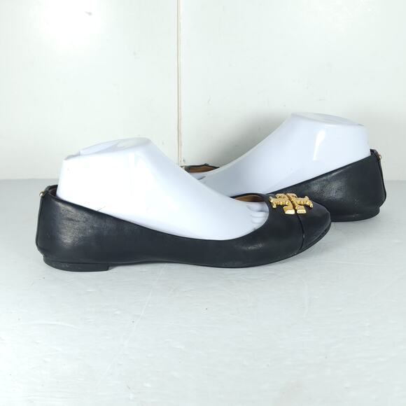 TORY BURCH Women's Everly 8M Black Leather Logo Slip On Ballet Flats - Picture 7 of 16